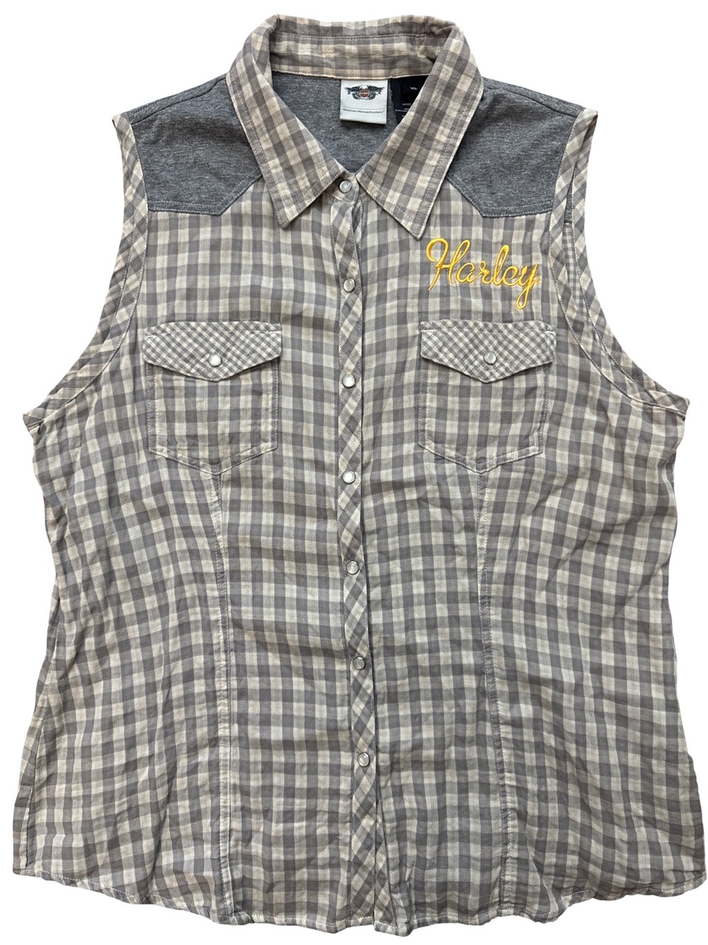 Harley Davidson Women’s Sleeveless Top Snap Buttons Size XL Embroidery Harley